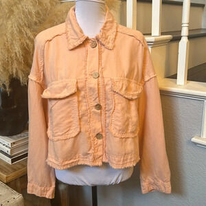 Zara Linen Blend Long Sleeve Frayed Button Down Shirt Top Size Large